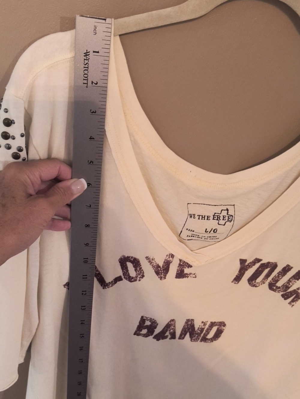 Graphic Scoop Neck Women’s Top - Cream with Distressed Black Print - Picture 6 of 16